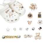 Bekecidi 15 Pcs Gold Shoe Charms, Bling Clogs Decoration Charms Jewelry Flower Designer, Shoe Accessories Shoe Charms for Adults Women Kids Girls DIY Gifts (B)