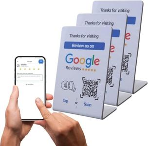 NFC Tag Google Review Stand - Digital Business Card to Boost Customer Reviews - Tap NFC & Scan QR code - Business sign holder - No Fee, No Subscription - iPhone, Android - (4.13"x2.75" - Pack 3)