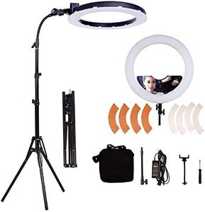 GSKAIWEN 18inch 65W LED Makeup Ring Light with Mirror for Eyebrow Tattoo Light Lash Lamp Beauty Light Eyelash Extension Lamp Studio Video Photography Light with Tripod Phone Holder Mirror and Bag