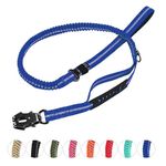 AinuScinsYoe Heavy Duty Dog Leash - Tactical High Bungee Reflective Leash for Medium and Large Dogs, 4-6 Ft, with Frog Clip, 2 Handles, and Seatbelt Clip, Blue