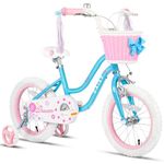 Glerc Daisy Kids Bike 14 Inch Girls Bike for 3 4 5 Years Old Girls Bike with Streamers, Basket,Stabilisers and Bell, Blue