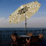 Yeshom Yeshom 9' Outdoor Solar Powered LED Umbrella 8 Ribs w/32 Lights Patio Garden Market Umbrella Tilt and Crank UV30 Beige