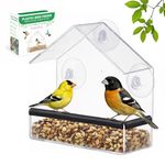 Foxup Window Bird Feeders for Outside, Clear Acrylic Bird Feeder with 3 Strong Suction Cups, Weatherproof Window Bird Feeder for Small Wild Birds, Gift for Bird Lovers