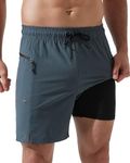 Arcweg Swim Shorts Men with Zip Pockets Swimming Shorts Quick Dry Swimming Trunks with Compression Liner Double Layer Men's Swimming Shorts Grey L