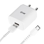 EVM USB Smart Charger with Type C Cable for Android Smartphone - 5V Fast Charger, 2.4A Output - BIS Certified - Over Current & Short Circuit Protection, Surge Protection - 1 Year Warranty (EVM-CH-02)