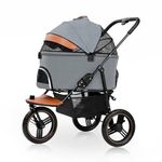 Nahofi Dog Stroller for Medium Small Dogs, 3in1 Pet Stroller Zipperless Dog Cat Jogger Stroller 3 Wheels with Detachable Dog Carriage, Storage Basket and One-Button Folding Frame for Pets Walk-Black (Grey)