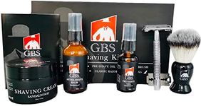 G.B.S Shaving Kit for Men with Safety Razor, Sandalwood Shaving Cream, Men’s aftershave, Pre-Shave Oil, Shaving Brush