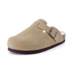 CUSHIONAIRE Women's Hana Cork footbed clog with Genuine Leather upper, Faux Fur lining, and +Comfort, Taupe, 7 Wide