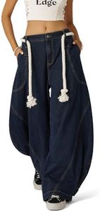 Aelfric Eden Super Baggy Barrel Jeans Wide Leg Jeans Unisex Casual Drawstring Elastic Waist Denim Pants Trouser Blue