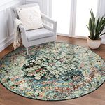 Lahome Bohemian Floral Medallion Round Rug - 3Ft Small Bedroom Round Area Soft Bathroom Circle Mat, Teal Vintage Non Slip Machine Washable Entryway Carpet for Nursery Kitchen Family Room 3' Round