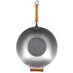 Ken Hom Carbon Steel Wok, 36cm, Excellence, Induction Hobs Suitable/Natural Patina Non-Stick/Beech Handle/Metal Tool Safe, Includes 1 x Chinese Wok Pan, KH436003