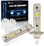 H1 LED Headlight Bulb, 2024 Newest 1:1 Mini Size 6500K H1 LED Bulb no-Polarity Plug and Play Wireless H1 LED Headlight Conversion Kit 90W 18000LM 600% Brighter Car High/Low Beam Halogen Replacement