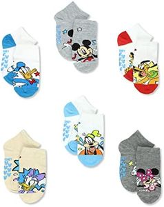Mickey Mouse Minnie Pluto Donald Duck Boys Toddler 6 Pack Gripper Quarter Socks (X-Small (2T-4T), Grey)