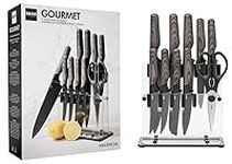 Kitchen Knife Set with Block, 11 PCS High Carbon Stainless Steel Sharp Kitchen Knife Set Includes Serrated Steak Knives Set, Chef Knife, Bread Knife, Carving, Utility and Paring Knives