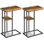 YMYNY C-Shaped End Table Set of 2, Side Table for Sofa and Bed, Coffee Table for Small Spaces, Living Room, Bedroom, Industrial Small Table with Storage Shelf and Metal Frame, Rustic Brown, HST004H-2