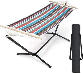 Costway Portable Hammock with Stand, Outdoor Hammock with Space-Saving Metal Frame, Hand-Woven Ropes, 150 KG Weight Capacity, Poly-Cotton Hammock with Carrying Bag for Garden, Backyard, Patio, Porch