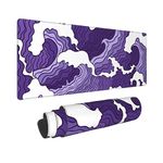 Japanese Purple Wave Large Mouse Pad XL Extended Gaming Mouse Pad Mat Desk Pad with Stitched Edge,Full Desk Mousepad for Office,Computer,Keyboard 31.5 X 11.8 Inch (Japanese Purple White Wave)