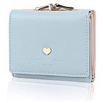 KQueenStar Women's Wallet Purses Leather Wallet Women Credit Card Holder Ladies Purse Clutch Holder Case with Heart-Shaped Metal Buckle Gift (Blue)