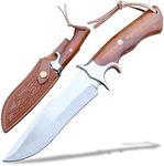 Outdoor knife - Field knife made of D2 stainless steel - Camping knife - FullTang blade with wooden handle-EDC - Leather sheath with fire starter -Camping knife