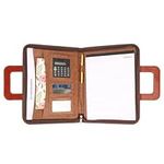 Kurtzy Brown PU Leather Business Portfolio Folder - A4 Zipper Conference Padfolio with Notebook & Calculator - Travel Organiser for Documents/Writing