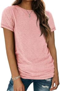 ATHMILE Shirts for Teens Womens Short Sleeve Round Neck Shirts Summer Top Fashion Basic Tee Light Pink