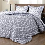 downluxe Lightweight Down Alternative Reversible 3-Piece Comforter Set with 2 Reversible Pillow Shams,Grey, Full/Queen