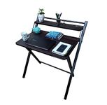 Urbain Home Montreal Two Tier Folding Study Table I Foldable Computer Table for Home Office I Strong Work from Home Office Desk with Shelf (Dark Rosewood)