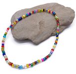 Extra Large XL Size Multi-Colour Glass Seed Bead Anklet on Elastic - Colourful Handmade Design - 12 inches