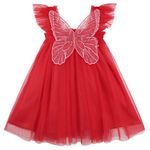 AGQT Baby Girls Tutu Dress Sleeveless Toddler Butterfly Print Back Tulle Tutu Dresses Birthday Party Flower Wedding Layered Lace Holiday Mini Dress Red Size 5-6T