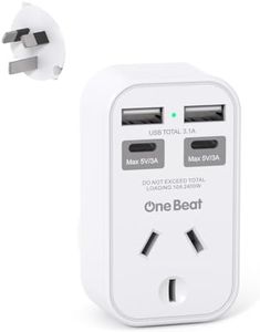 One Beat Power Board,Power Strip with 4 USB Ports(2 USB-C),No Cord Extension Cord,Travel Power Plug,Travel Adapter Wall Plug,Cruise Essentials for Home,Office,Bedroom(Type I)-White