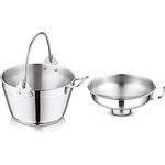 Penguin Home 5L Maslin Pan with 14cm Wide Neck Jam Funnel, Stainless Steel Pot with Steel Canning Funnel for Preserving Combo Maslin Pan & Jam Funnel with Side Handle