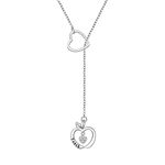 925 Sterling Silver Teacher Gifts Necklace Engraved Teach Heart Apple Y Necklace Teacher Gift from Student,24 inches, Sterling Silver, Cubic Zirconia