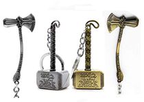 Mist Marvel Avengers Infinity War Thor Axe-Hammer & Mjolnir- Hammer Stormbreaker Metal Keychain & Keyring (Pack Of 4) For Bikes, Cars, Bags, Home, Cycle, Men, Women, Boys And Girls, Multi-Coloured