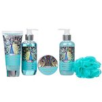 5 Piece Beautiful Ocean Mint Body & Bath Peacock Box Gift Set - Includes Body Lotion, Shower Gel, Bubble Bath, Body Scrub and a Bath Puff