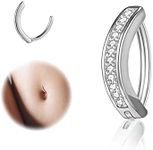 ZS 14G Clicker Belly Button Rings for Women, 925 Sterling Silver Belly Barbell Piercing Simulated Diamonds Rivet Reverse Curved Navel Barbell Body Jewelry (Diamonds,8mm)