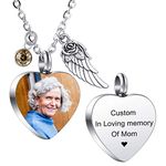 MeMeDIY Personalized Angel Wing Pendant Heart Urn Necklace Engraving Photo/Name Customized Birthstones for Men Women Boy Girl Dog Cat Pet Stainless Steel Ashes Memorial Keepsake Cremation Funnel Kit