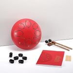 Steel Tongue Drum, 6 Inch 8 Note Steel Hand Drum with Bag, Music Book, Drumsticks, Mallet Holder and Finger Paddles, for Camping, Meditation or Yoga (Red)