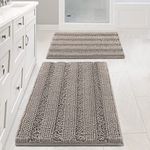 H.VERSAILTEX Taupe Bathroom Rugs Bath Mat Set, Bath Mats for Bathroom Non Slip, Bathroom Rug Sets 2 Piece Thick Shaggy Chenille Bathroom Rugs Double Vanity Bathroom Rug(20" x 32"/17" x 24")