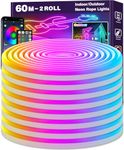 LETIANPAI 60m Neon Rope Lights, Flexible LED Cord Lights Controlled with App/Remote, Multiple Modes, IP65 Outdoor RGB Neon Lights Waterproof, Music Sync Led Neon Light Strip for Bedroom Decoration