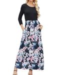 OURS SUPNIER Women's Casual 3/4 Sleeve Maxi Dresses with Pockets Empire Waist Foral Printed Spring Long Dress (Floral 1,M)