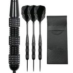 Darts Set 20g, 3 Pack Steel Tip All Black Darts, with Aluminum Shafts Portable Dart Storage PU Case