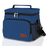 hombrima Insulated Lunch Box Bag, Travel Picnic Reusable Cool Bags with Adjustable Strap for Adults, Kids, Women, Men, Office, Outdoor, Hiking (Blue)