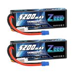 Zeee 2S Lipo Battery 5200mAh 7.4V 50C Hard Case Battery with EC3 Plug Compatible with 1/8 1/10 RC Car RC Evader BX Car Truck Truggy Buggy Tank Helicopter Airplane Car Racing (2 Pack)