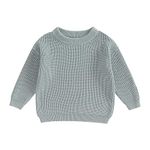 MAHUAOYIXI Baby Girls Boys Sweater Solid Color Long Sleeve Crew Neck Knit Pullover Warm Sweater Toddler Clothes Knitwear Baby Jumpers Tops Casual for Fall Winter (Grey Blue, 9-12 Months)