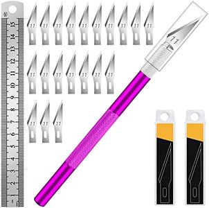 DIYSELF 1PCS Hobby Knife with Safety Cap and Ruler and 20PCS Craft Knife Blades for Crafting