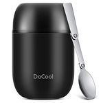 DaCool Insulated Warm Lunch Containers for Kids Food Thermoses 16oz Vacuum Stainless Steel Bento Leak Proof With Folding Spoon Keep Food Warm Thermal Container for Boy Girl School Office Camping Black