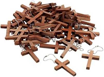 Bright Creations 50-Pack Mini Wooden Cross Keychains Bulk for Christian Party Favors, Easter Crafts, Necklace and Bracelet Charms for Jewelry Making (1.2x1.7 in)