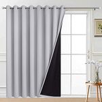 Yakamok 100% Blackout Extra Wide Thermal Insulated Curtains, Total Shade Patio Door Curtain, Full Light Shading Sliding Door Drape Room Divider for Living Room/Bedroom, Light Grey, W100 x L84, 1 Panel