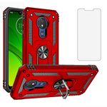 Phone Case for Motorola Moto G7 Power/G7 Supra with Tempered Glass Screen Protector Cover and Magnetic Stand Holder Rugged Hard Shockproof Heavy Duty Accessories MotoG7Power G 7 7G MotoG7 G7Power Red