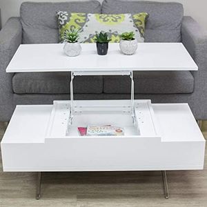 MIX High Gloss Lacquer Wood Stainless Steel Legs White Lift-Top Rectangular Coffee Table with Hidden Storage